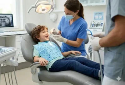 Bambino del dentista felice