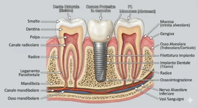 Sezione osso vista impianto dentale